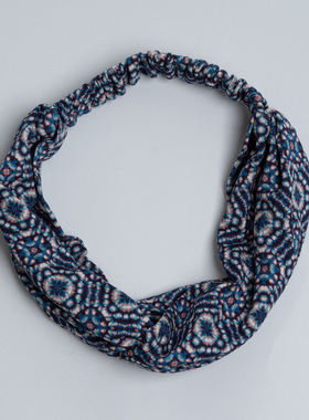 新款欧美气质田园蓝色几何印花发带发箍女春夏秋时尚百搭弹力头巾