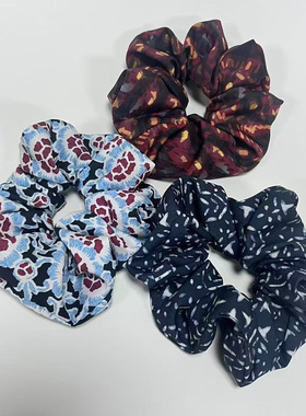 新款出口欧美优雅气质蓝色花朵发绳女春秋 百搭藏青发圈发束3件套