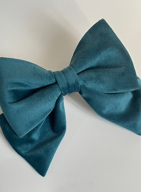 湖蓝色蝴蝶结新娘头饰女春订婚敬酒服天鹅绒发夹高级感2025年发饰