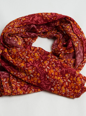 新款欧美时尚 优雅气质黄色叶子印花围巾女秋冬 百搭保暖围脖披肩