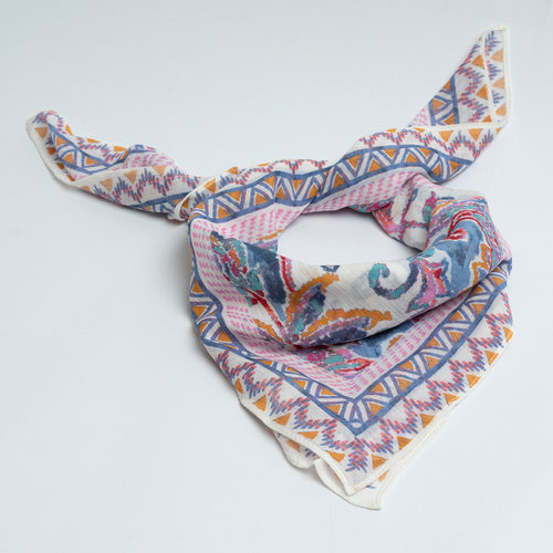 蓝色花朵印花丝巾百搭旅游装饰