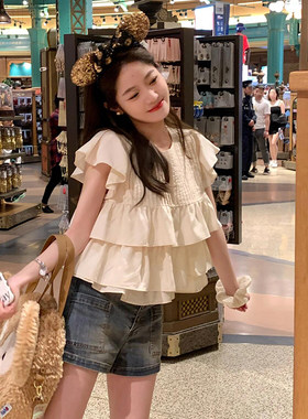 小飞袖短袖上衣女公主衬衫