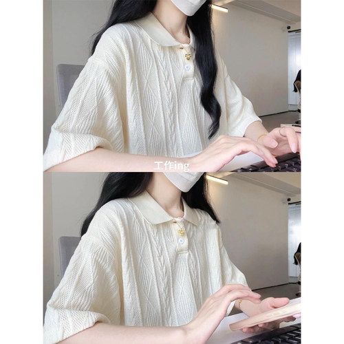 针织短袖衬衫女夏季宽松显瘦