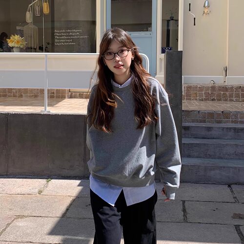 圆领卫衣韩系灰色简约百搭长袖