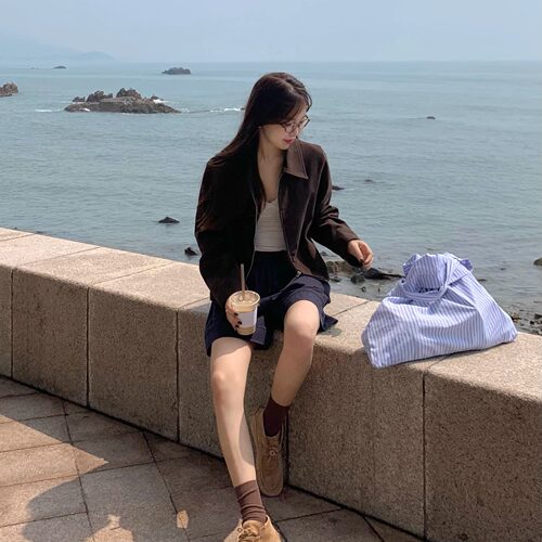 韩系短款pu麂皮绒卡其咖啡百搭