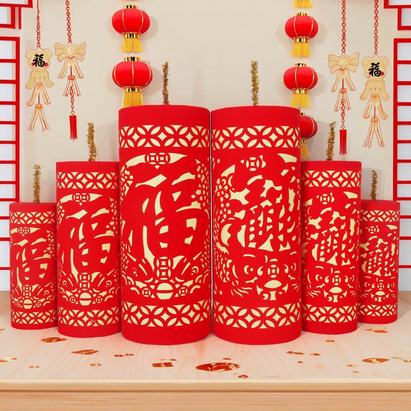 春节装饰坐炮场景布置马年商场酒店橱窗鞭炮道具炮竹炮仗新年摆件