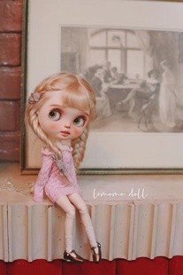 乐茉茉doll手工织 长袖 毛衣裙粉色甜美Blythe小布娃娃 包邮
