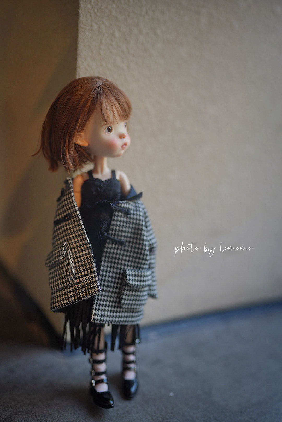 乐茉茉doll新款千鸟格大衣ob22/24新中式大衣blythe小布现货包邮