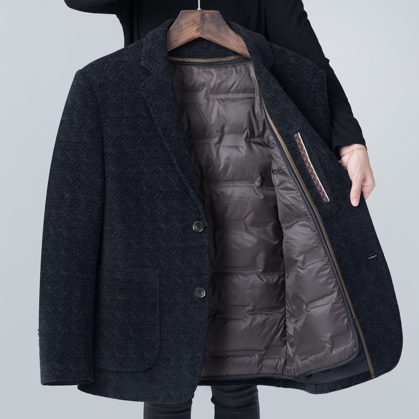 高端男士毛呢西装羽绒服冬季加厚保暖外套2025年新款商务休闲西服