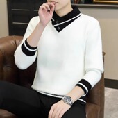 水貂绒假两件毛衣男2025新款 羊绒打底衫 冬季 加厚保暖潮牌帅气个性