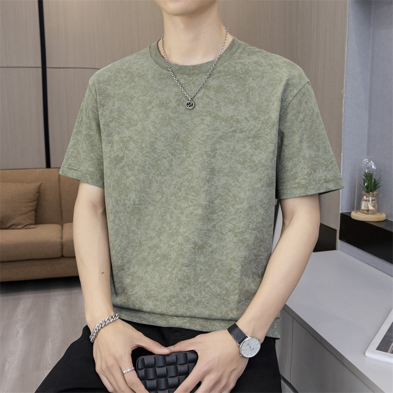 高端品牌冰丝短袖t恤男圆领宽松夏季新款潮牌男士半截袖体恤衫潮