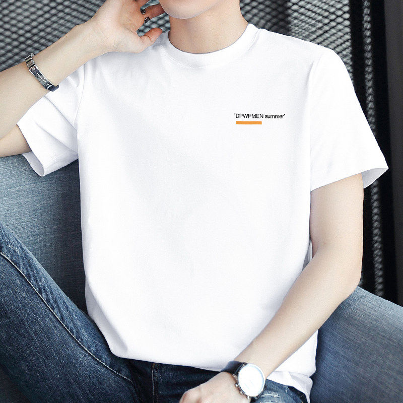 高端白色纯棉短袖T恤男宽松大妈圆领夏季新款印花休闲全棉半袖帅