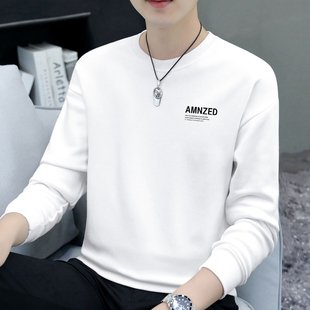 长袖 套头无帽男士 T恤 潮流印花宽松休闲时尚 白色卫衣男圆领春秋款
