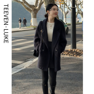 TEEVEN 2025新款质感羊绒羊毛外套拉毛工艺蓬松氛围感长毛呢大衣