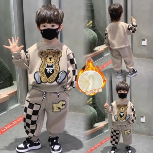 儿童套装 2023新款 网红衣服小童加绒秋季 宝宝卫衣两件套潮 男童秋装