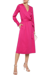 新品 IRIS &INK玫红叠穿绑带长袖 外单 有大码 2020秋季 连衣裙 原