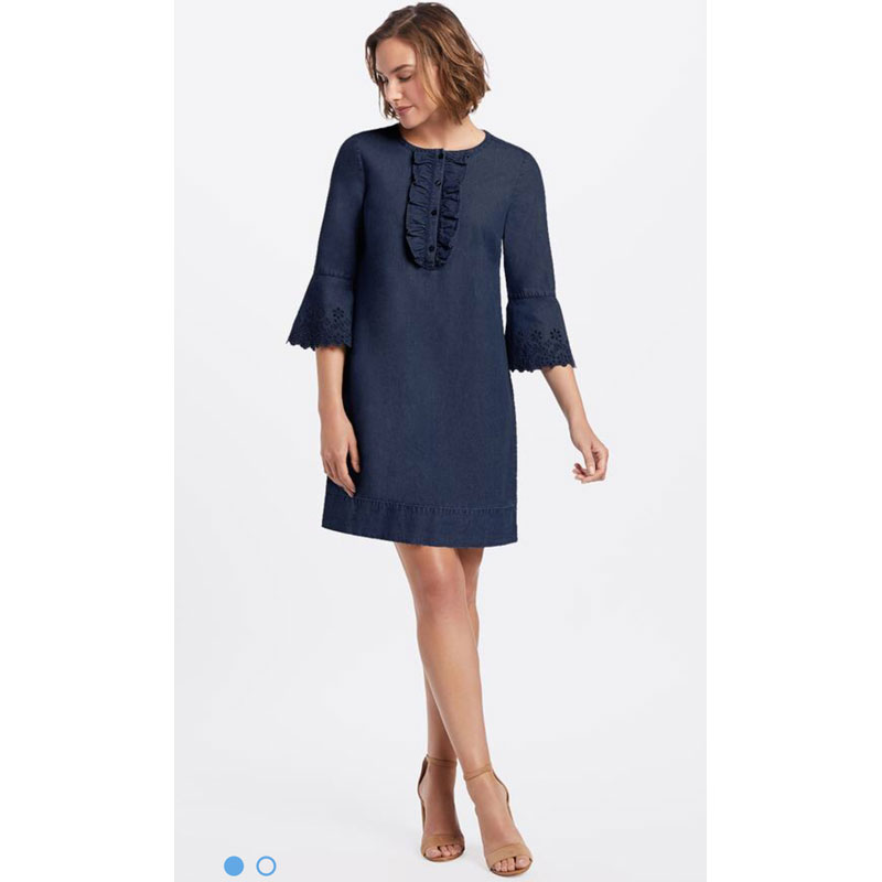 纯尾单 美单 袖口刺绣套头直身连衣裙 宽松裙子 有大码特