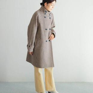 双排扣羊毛大衣 Bleuminuit千鸟格中长款 外套 日系Blanc 重磅推出