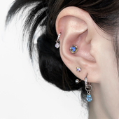 二十二丁目 海水蓝水滴耳圈耳环高级感闪钻耳坠爆闪锆石钛钢耳钉