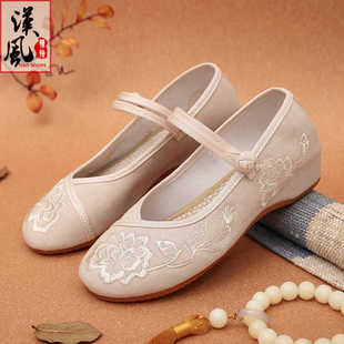 汉服鞋子北京布鞋绣花鞋女款古风新中式国风配旗袍刺绣妈妈鞋跳舞
