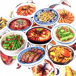 手帐美食贴纸麻辣川菜小炒贴画手账手绘食物装饰贴红烧肉麻婆豆腐
