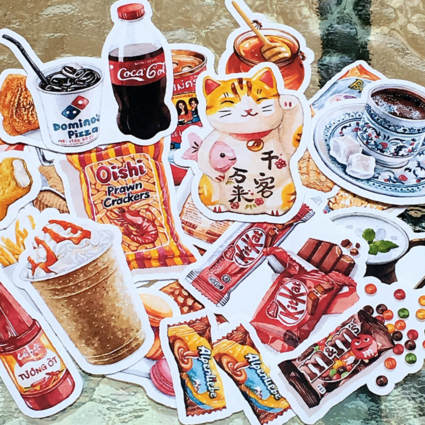 手绘零食手账贴纸零嘴小食薯条虾条咖啡日记装饰贴画特价包邮