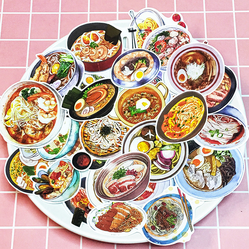 手工贴纸手绘拉面面条日记装饰卡通意大利面炒面海鲜面diy手工画