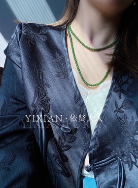 贤夫人手作周冬雨同款碧玉色绿玉髓串珠翡翠色项链女新中式