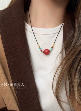 天然帝王砂朱砂转运项链