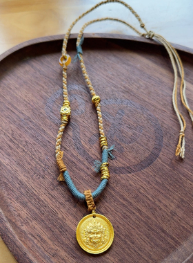 夫人手作 原创设计手工编织项链女款编绳黄金挂坠黄财神吊坠