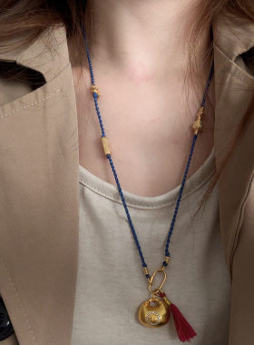 夫人手作 原创设计手工编织项链女款编绳黄金挂坠小胖福吊坠