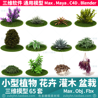 中小型植物花卉灌木盆栽树木绿植3d三维模型65件maya3dmaxc4d