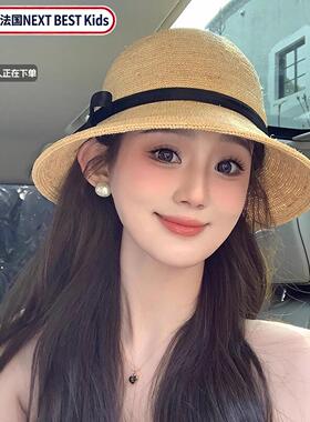 海边沙滩拍照草帽2026新款法式女款度假风防晒遮阳太阳帽渔夫帽子