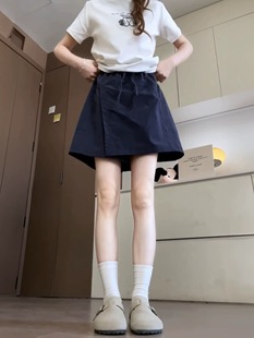 大码山本工装短款裙裤女胖mm夏季小个子a字裙藏青色速干