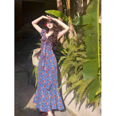夏季度假风法式碎花连衣裙子女气质春季新款鱼尾长裙开春穿2025搭