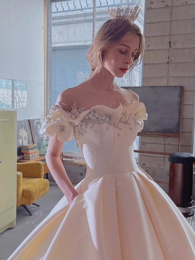  Champagne color wedding dress 