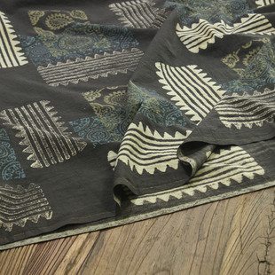 瓦娜家印度纯进口传统工艺手工植物染色印花棉布料衬衫裙袍面料咖