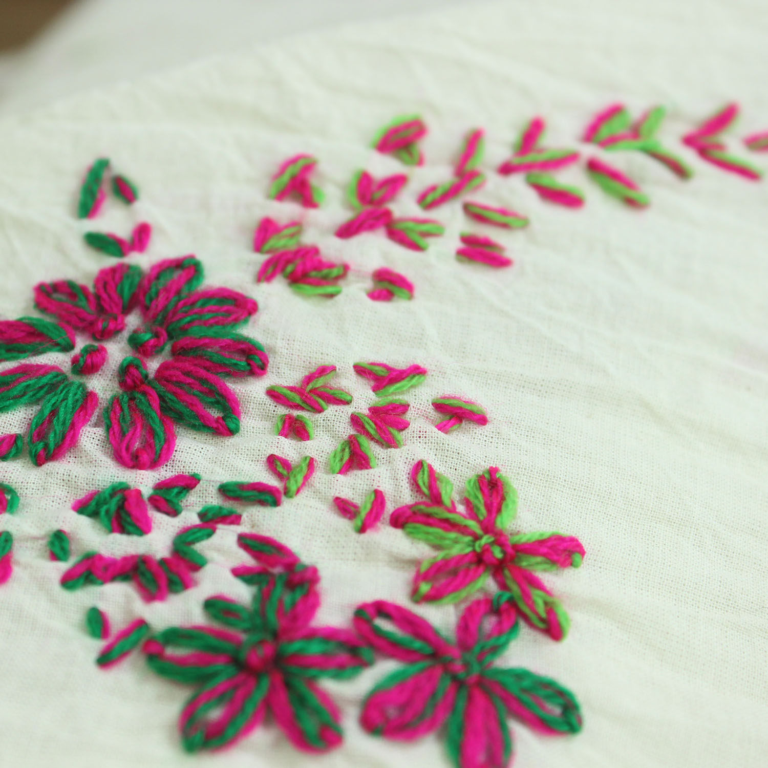 瓦娜印度纯进口传统手工植物染色刺绣花花棉布料衬衫裙袍面料六号