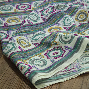 瓦娜印度纯进口传统手工植物染色刺绣花花棉布料衬衫裙袍面料一号