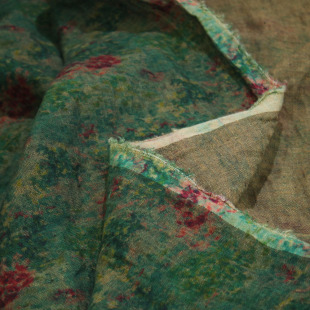 瓦娜家高品色织纯亚麻印花超柔软亲肤布料衬衫 面料模糊花 裙袍服装