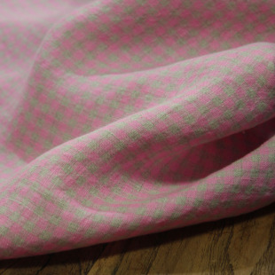 瓦娜家欧洲进口高货色织亚麻小格子面料超柔亲肤衬衫裙袍服装布料