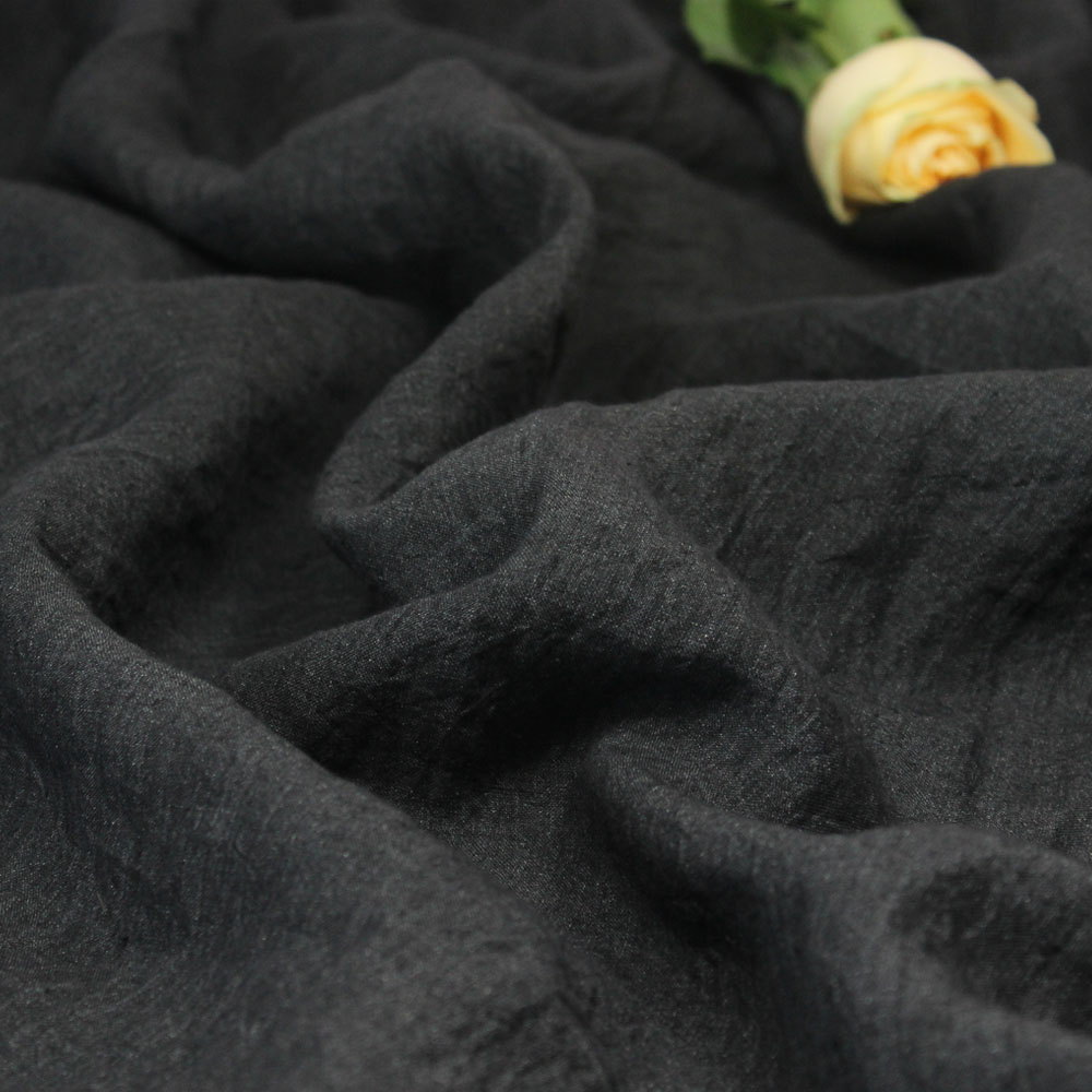 瓦娜家松式砂洗皱感衬衣炭黑布料