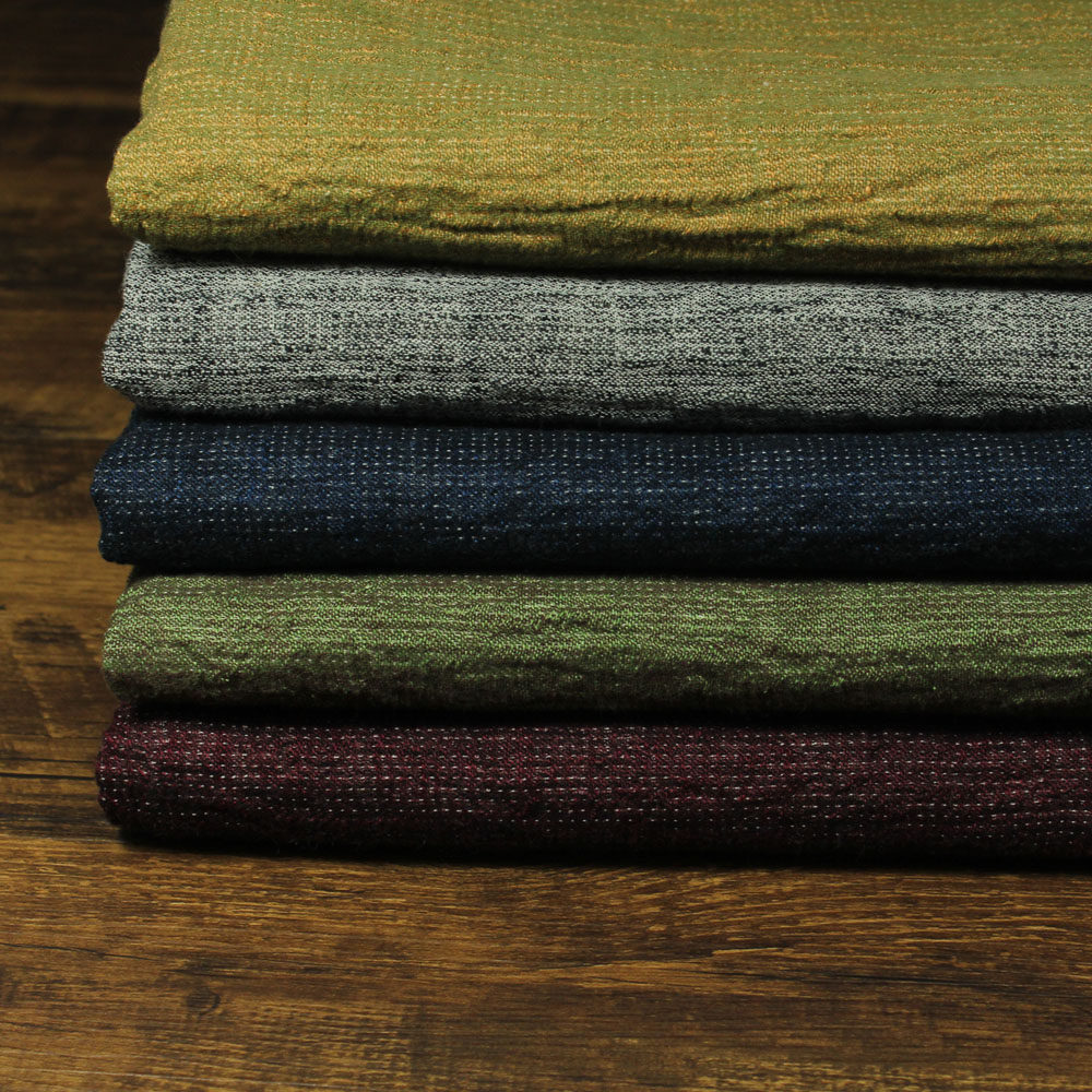 瓦娜家原创包邮 超大牌秋冬加厚色织亚麻棉面料袍子外套服装布料