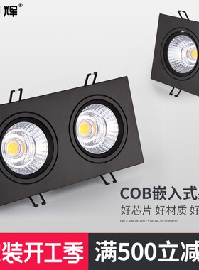双头射灯led嵌入式黑色COB斗胆灯孔灯长方形开孔20*10格栅天花灯