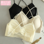 美背内衣女夏季 文胸罩 冰丝无痕细肩带抹胸胸垫一体交叉镂空背心式