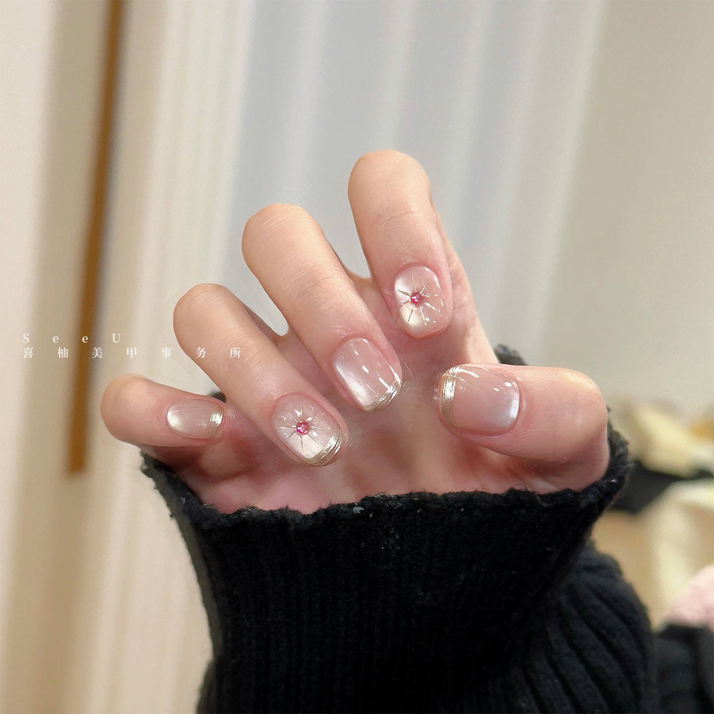 纯手工穿戴甲短款2026新款轻奢高级感冰透裸色猫眼钻显白美甲贴片,彩妆/香水/美妆工具,穿戴甲/甲片,淘宝优惠券,粉丝福利购,淘宝优惠卷