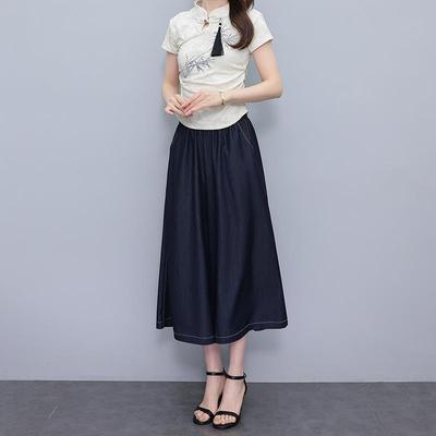 超火丹宁蓝冰丝软牛仔裙裤女夏薄款2025新款垂感复古七分阔腿裤子