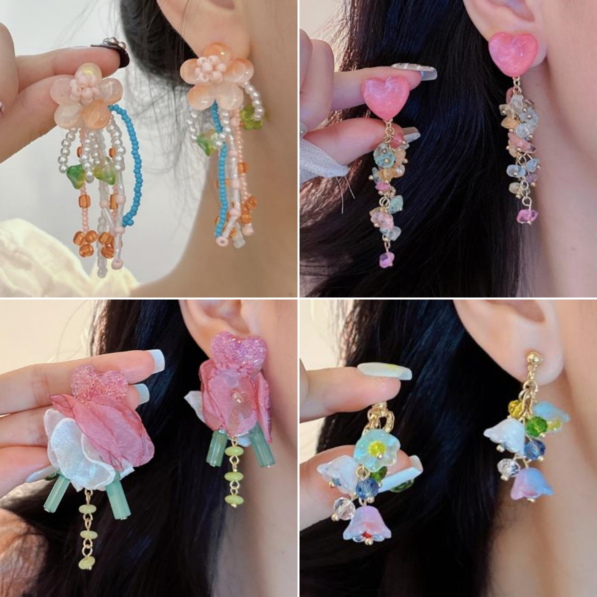 夏季甜美多巴胺玫粉色花朵耳环