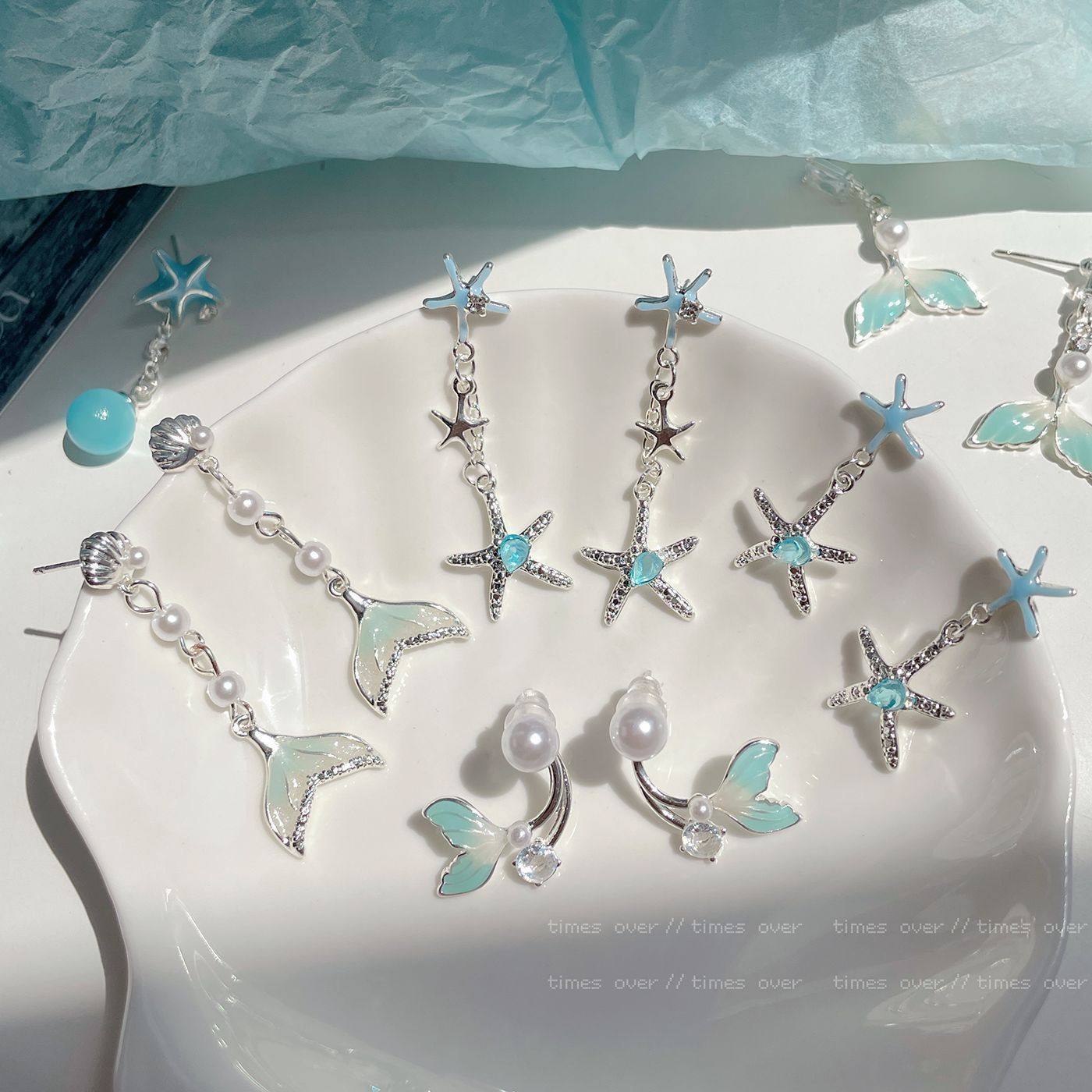 蓝色海洋海星耳环女银针精致小众设计感清新鱼尾耳钉夏季度假耳环,饰品/流行首饰/时尚饰品新,耳环,淘宝优惠券,粉丝福利购,淘宝优惠卷