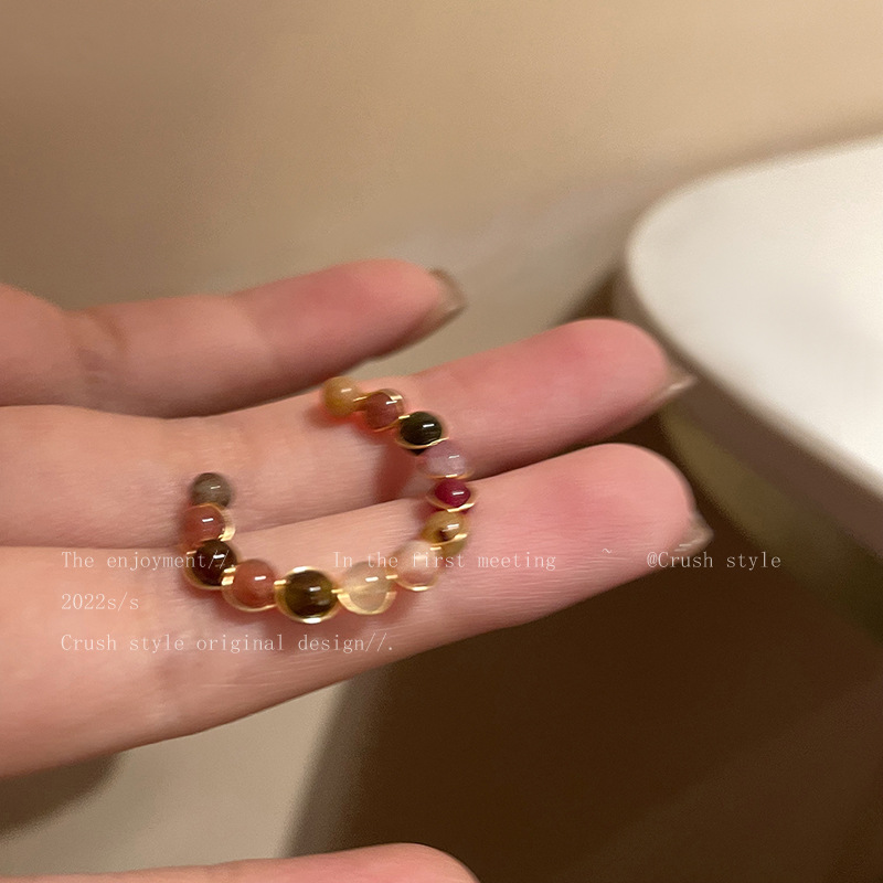 小红书网红同款彩色串珠戒指轻奢小众高级感开口可调节食指戒指环